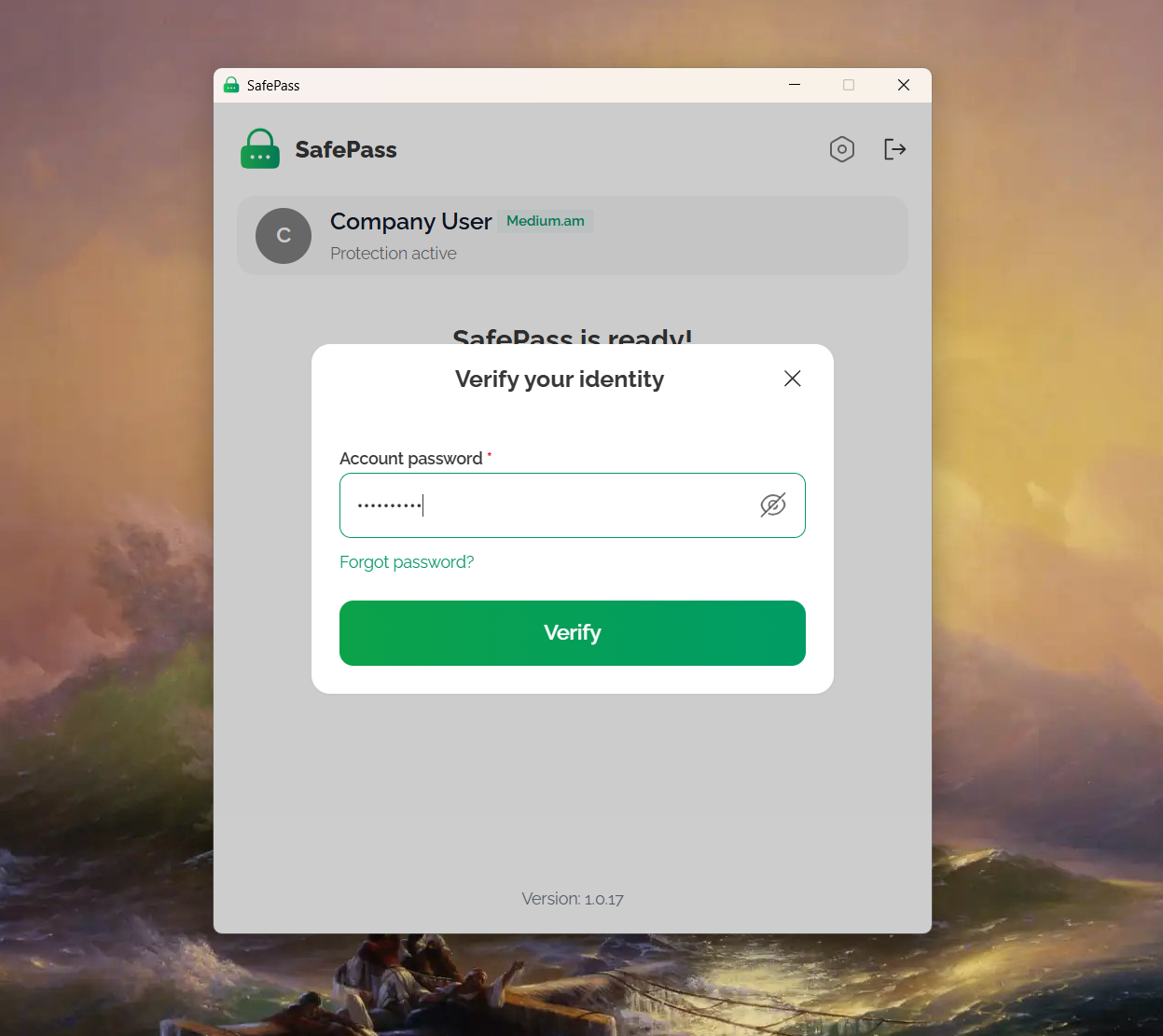 SafePass password confirmation when turning protection off