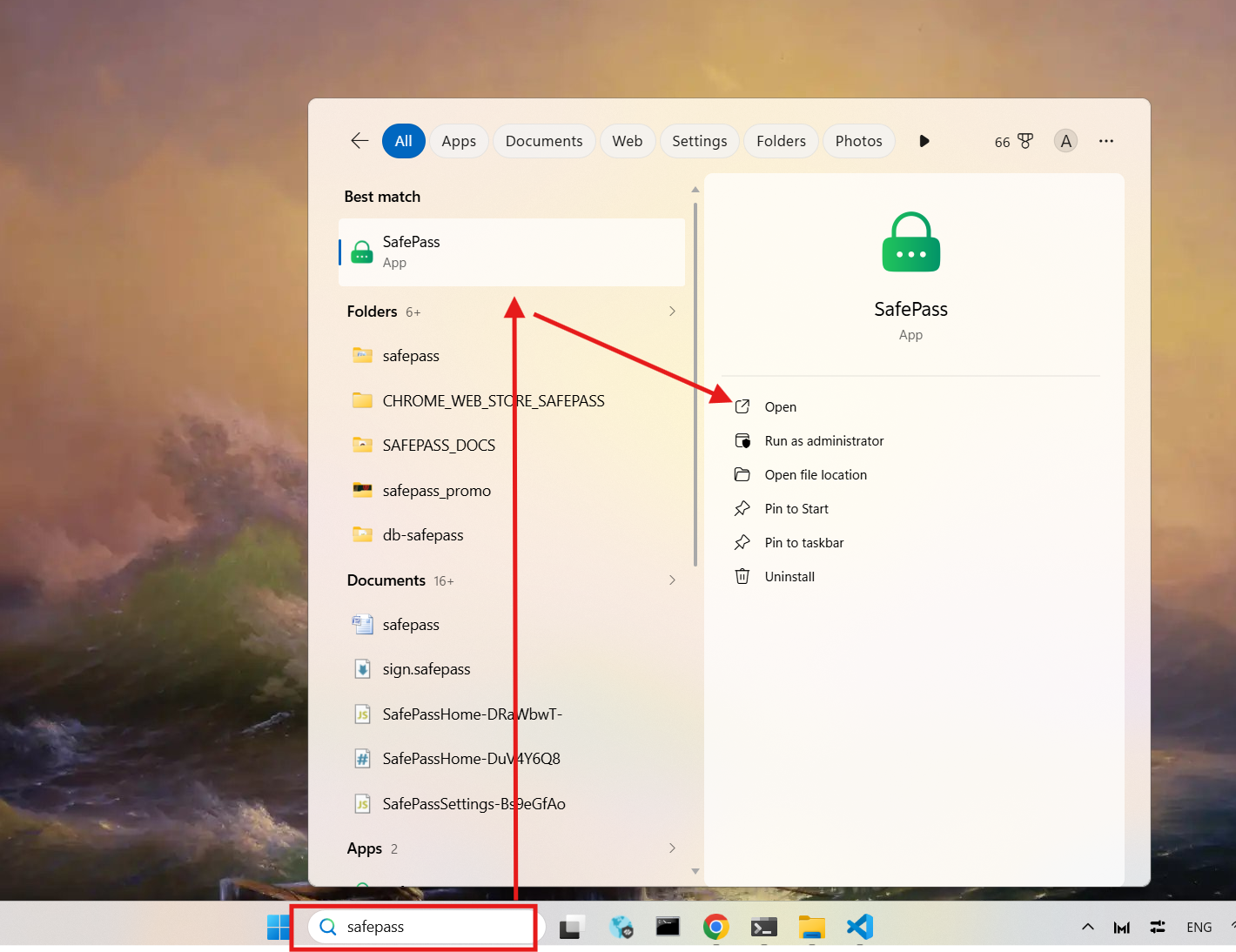 Search for SafePass in Windows