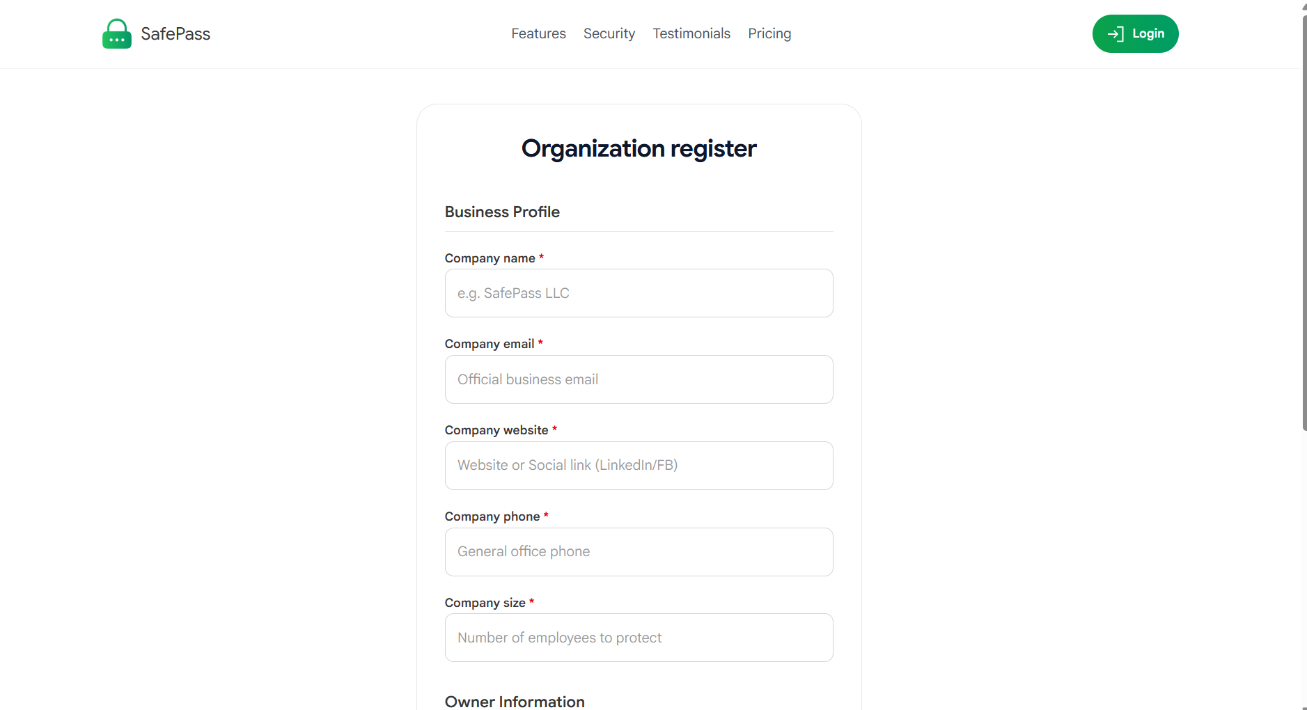 Company registration form